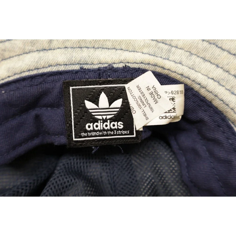 Adidas Originals Acid Wash Denim Bucket Hat OSFA Trefoil Logo Blue White Sun Cap